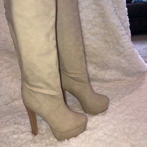 Cream Knee High Boots